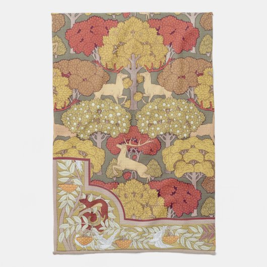 Deer &Tree Squirrel Bird Rowan Berries Art Nouveau Theedoek (Verticaal)