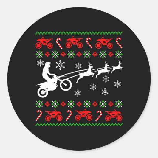 Deer Ugly kerstbiker Motocross Gif Ronde Sticker (Voorkant)
