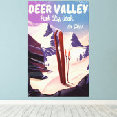Deer Valley, Park City, Utah, Ski reisposter. Canvas Afdruk (Insitu (Houten vloer))