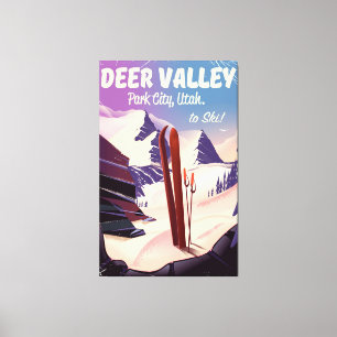 Deer Valley, Park City, Utah, Ski reisposter. Canvas Afdruk