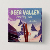 Deer Valley, Park City, Utah, Ski reisposter. Vierkante Button 5,1 Cm (Voorkant)