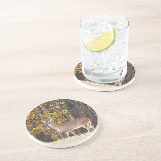 Deer voor de Gele Najaarboom Zandsteen Onderzetter (Zijkant)