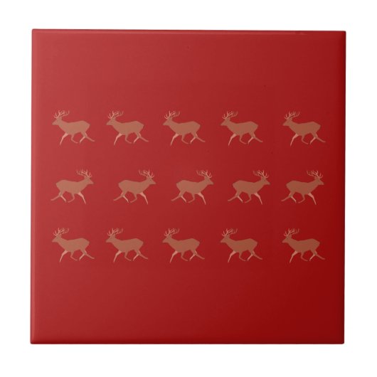 Deer Walking Festive Pattern Red Brown Tegeltje (Voorkant)