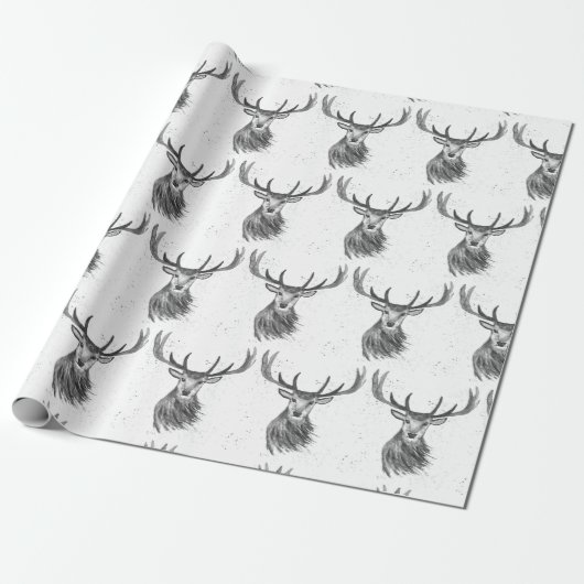 Deer waterverf Pattern Woodland Black Cadeaupapier (Uitgerold)