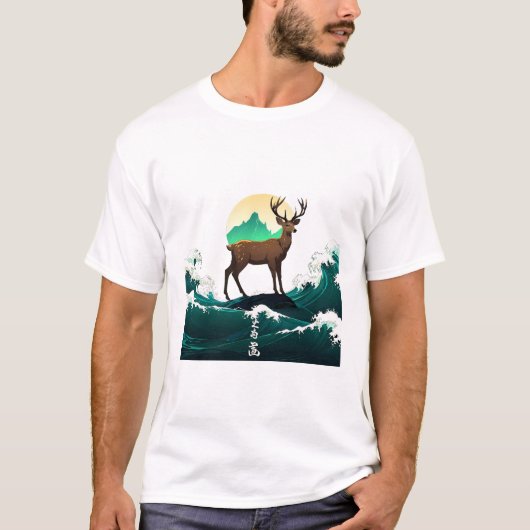 Deer Wave Art - Ukiyo-e Moonlight Design T-shirt (Voorkant)