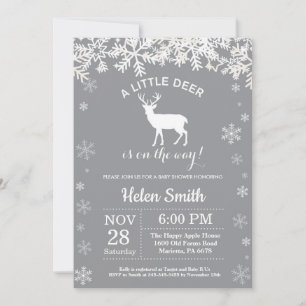 Deer Winter Baby shower Snowflake Invitation Kaart