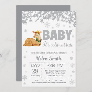 Deer Winter Baby shower Snowflake Invitation Kaart