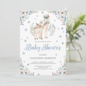 Deer Winter Blue Floral Silver Rustisch baby showe Kaart (Staand voorkant)