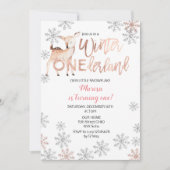 Deer Winter ONEderland Verjaardag Nodig Roos Gold  Kaart (Voorkant)