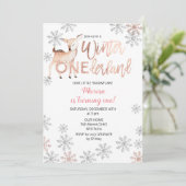 Deer Winter ONEderland Verjaardag Nodig Roos Gold  Kaart (Staand voorkant)