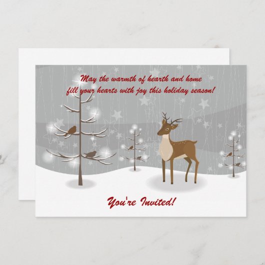 Deer Winter Scène Fête Invitations (Devant / Derrière)