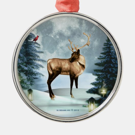 Deer Winter Scene Squar Silver Ornament (Voorkant)