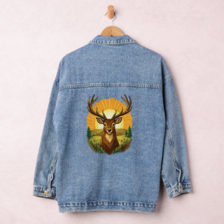 Deer with Antlers Sunset Forest Hunter Gift Denim Jacket