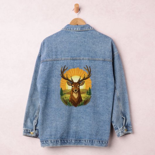 Deer with Antlers Sunset Forest Hunter Gift Denim Jacket (Hangar)