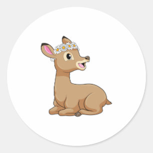 Deer with Daisy Flower Ronde Sticker