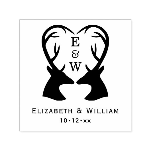 Deer with Heart Antlers Weddenschap Initialen Mono Zelfinktende Stempel (Design)
