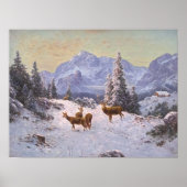 Deer with herd in de winter poster (Voorkant)