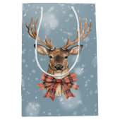 Deer With Plaid Bow Christmas Snow Falling Medium Cadeauzakje (Voorkant)