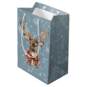 Deer With Plaid Bow Christmas Snow Falling Medium Cadeauzakje (Achterkant Gekanteld)
