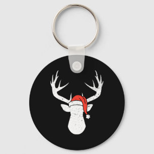 Deer with Santa Hat Kerstmis Pajama Hunting Gift Sleutelhanger