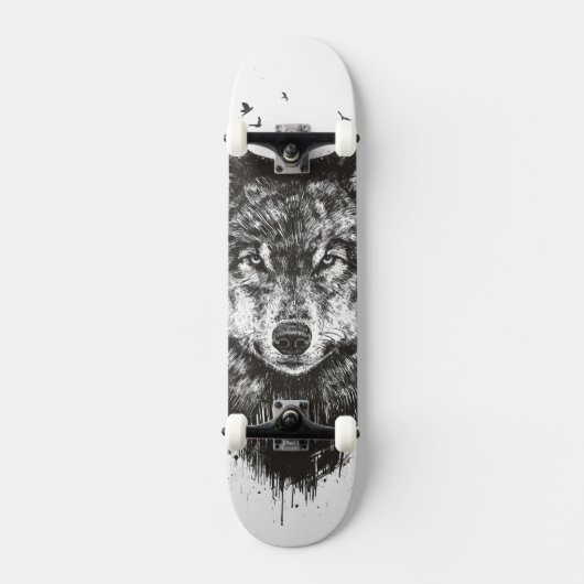 Deer wolf (zwart-wit) skateboard (Voorkant)