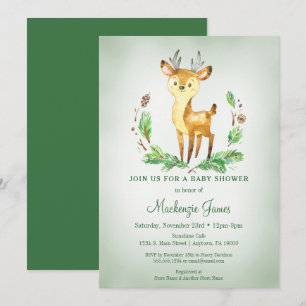 Deer Woodland Baby shower Invitation Green Kaart