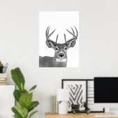 Deer Woodland Modern Portret zwart wit Poster (Thuiskantoor)