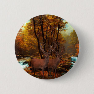 Deers by a Woodland Stream Ronde Button 5,7 Cm