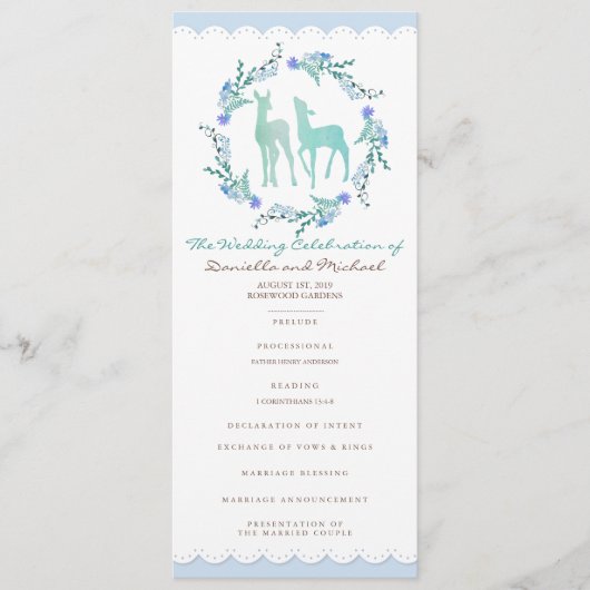 Deers in Love Woodland Winter Wedding Program Card Programma (Voorkant)