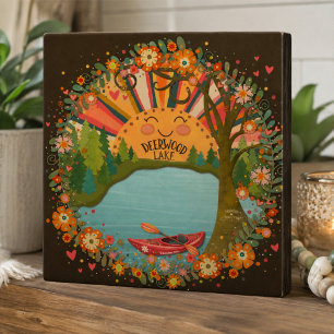 Deerwood Lake Bloemen Kayak Kleurrijk Plaque Fotoplaat