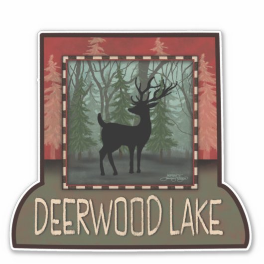 Deerwood Lake Deer Pine Trees Inspirivity Sticker (Voorkant)
