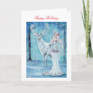 Déesse de vacances hivernales avec carte de cerf p