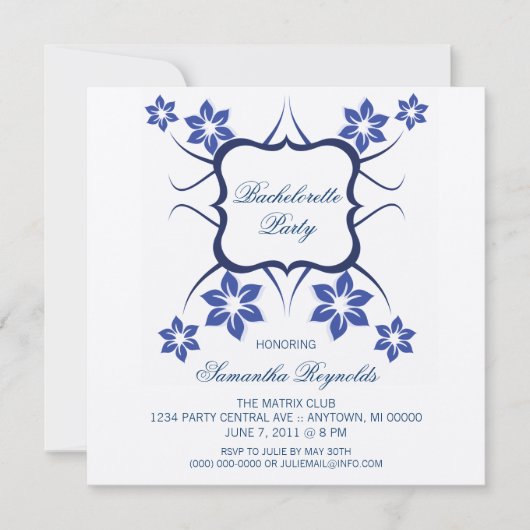 Déesse florale Bachelorette Invitation Fête Bleu f (Devant)