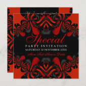 Déesse gothique Red+Black Party Invitation (Devant / Derrière)