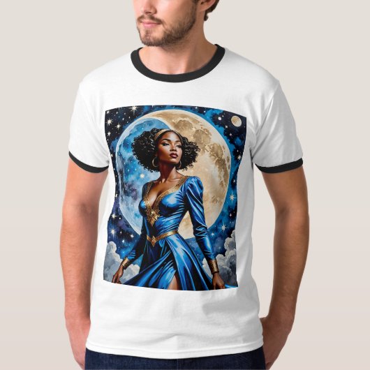 Déesse Lune en Bleu Magie TShirt Design (Devant)