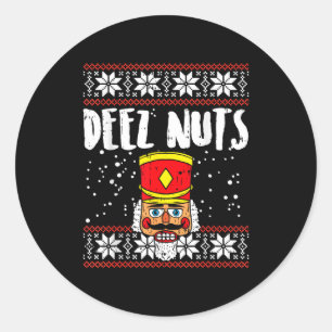 Deez Nuts Notenkraker Grappige Lelijke Kerst Trui Ronde Sticker