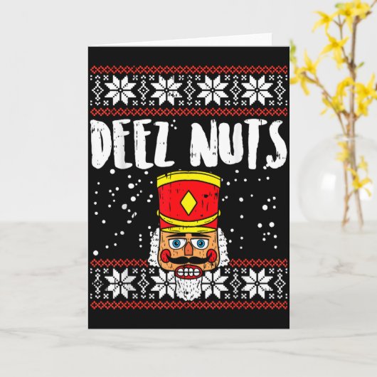Deez Nuts Nutcracker Funny Ugly Christmas Sweater Kaart (Gele Bloem)