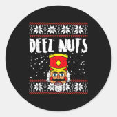 Deez Nuts Nutcracker Funny Ugly Christmas Sweater Ronde Sticker (Voorkant)