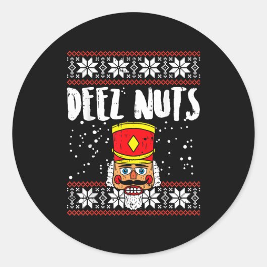 Deez Nuts Nutcracker Funny Ugly Christmas Sweater Ronde Sticker (Voorkant)