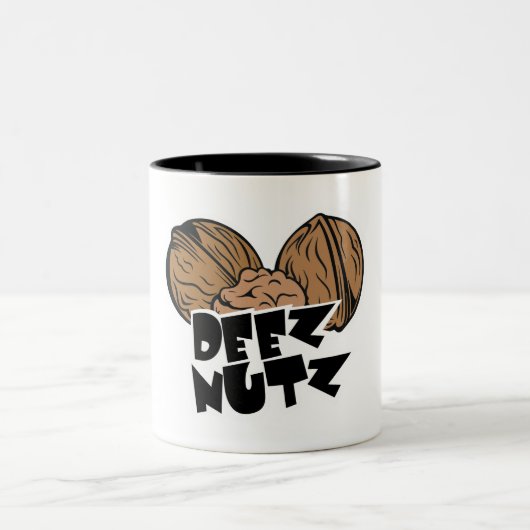Deez Nutz Funny Illustratie Tweekleurige Koffiemok (Center)