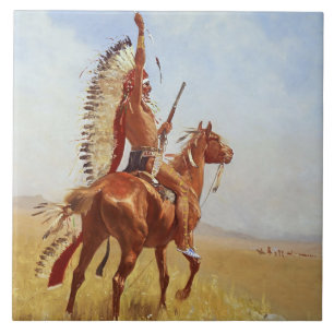"Defiance" Westerne kunst van Frederic Remington Tegeltje