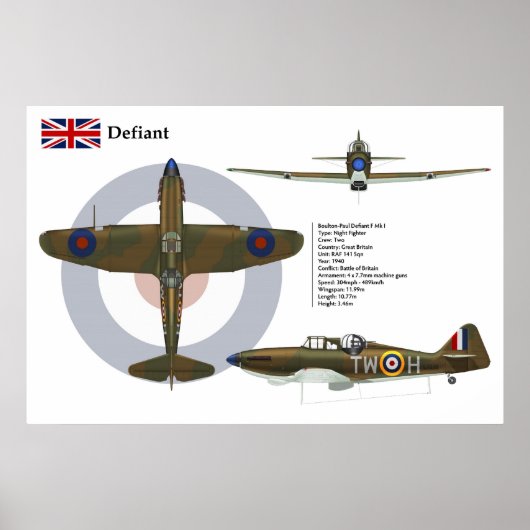 Defiant Mk I 141 Squadron Poster (Voorkant)