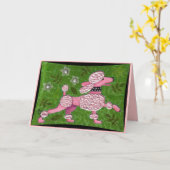 DÉFILÉ ROSE de CANICHE - carte de voeux espiègle (Fleur jaune)