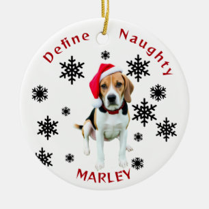 Definieer Naughty Beagle Dog Santa Hat Ornament