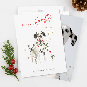 Definieer Naughty Waterverf Fun Dog Foto Kerst Feestdagenkaart