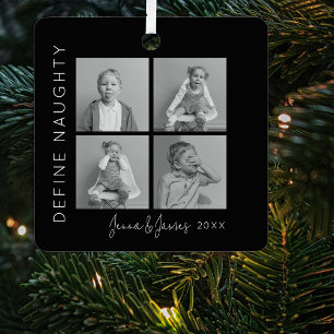 Definieer ondeugend 4 Fotocollage Kerstboom Metalen Ornament