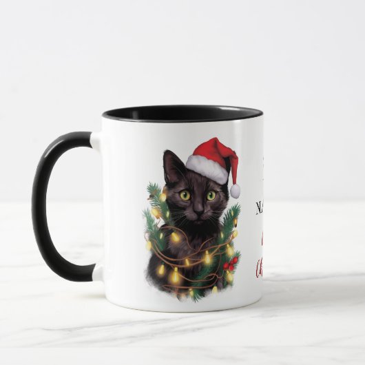 Definieer ondeugende kat die in kerstverlichting i mok (Links)