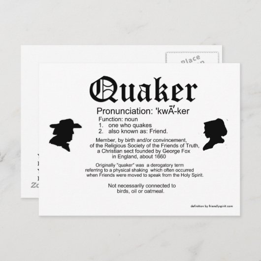 Definitie van een Quaker Briefkaart (Voorkant / Achterkant)