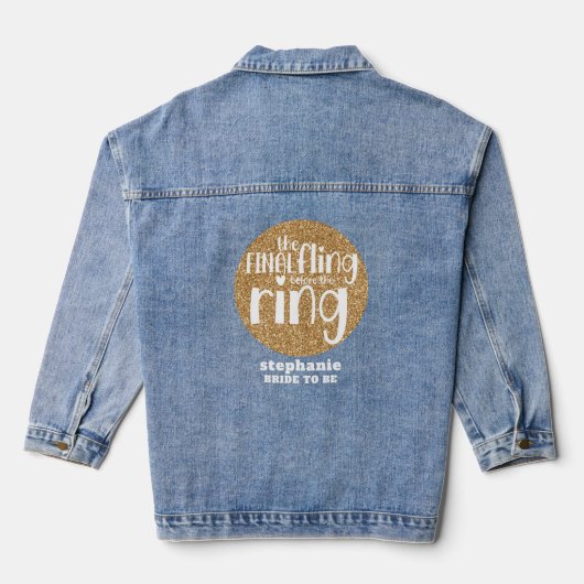 Definitieve Fling Voor Ringnaam Gouden Glitter Bru Denim Jacket (Achterkant)