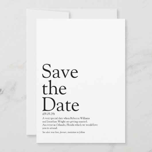 Définition amusante de save the date en noir et bl (Devant)